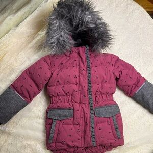 Peekaboo Beans Girls 3T Down Filled Jacket Soft Pink Dusty Rose Zip Up Fur Hood